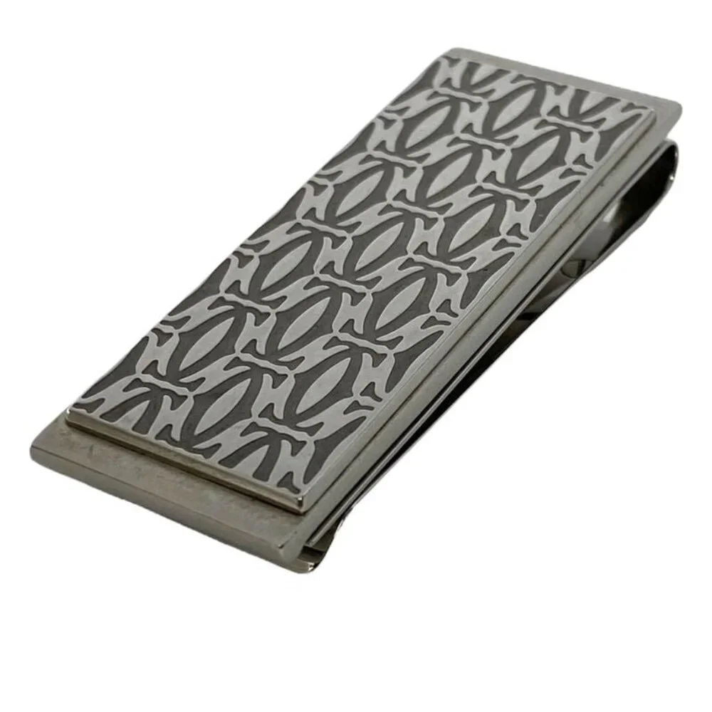 Cartier C De Decor Money Clip Accessory Logo Pattern Metal Silver
